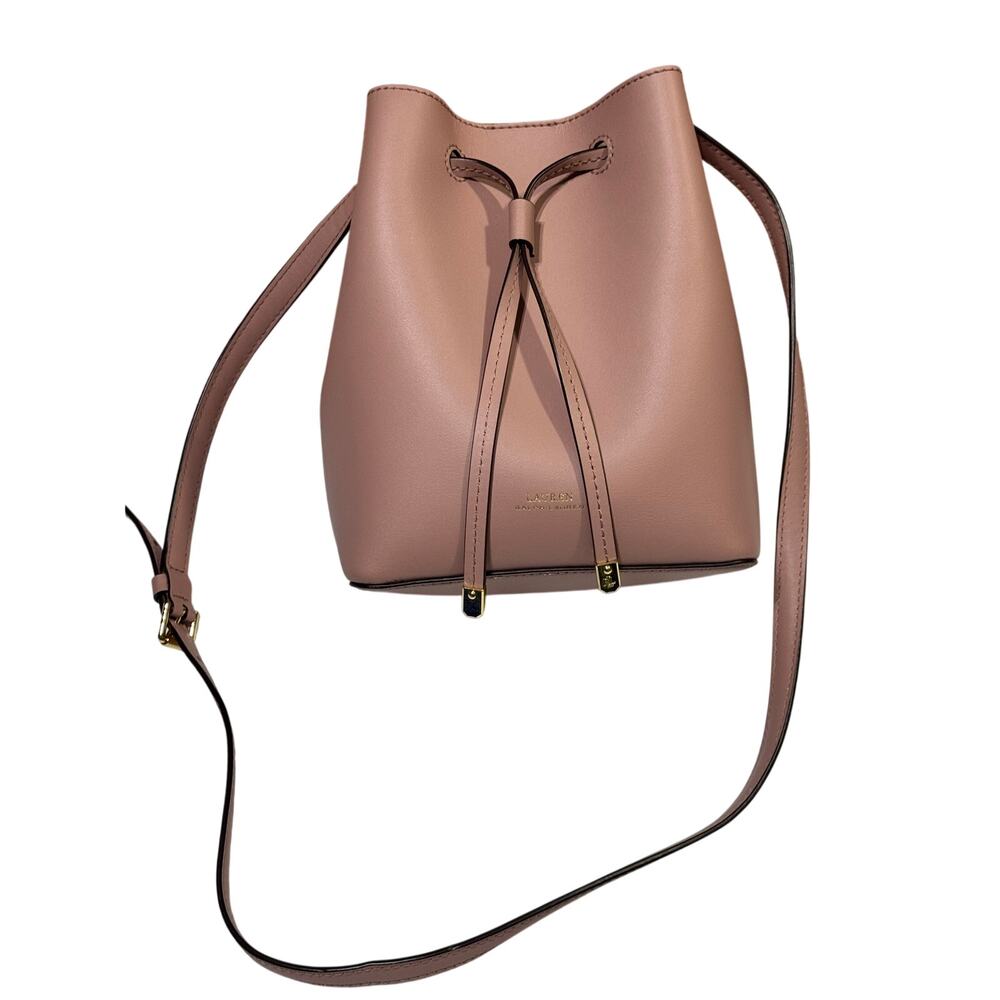 Ralph Lauren Dryden Debby Pink Mini Leather Bucket Drawstring Bag